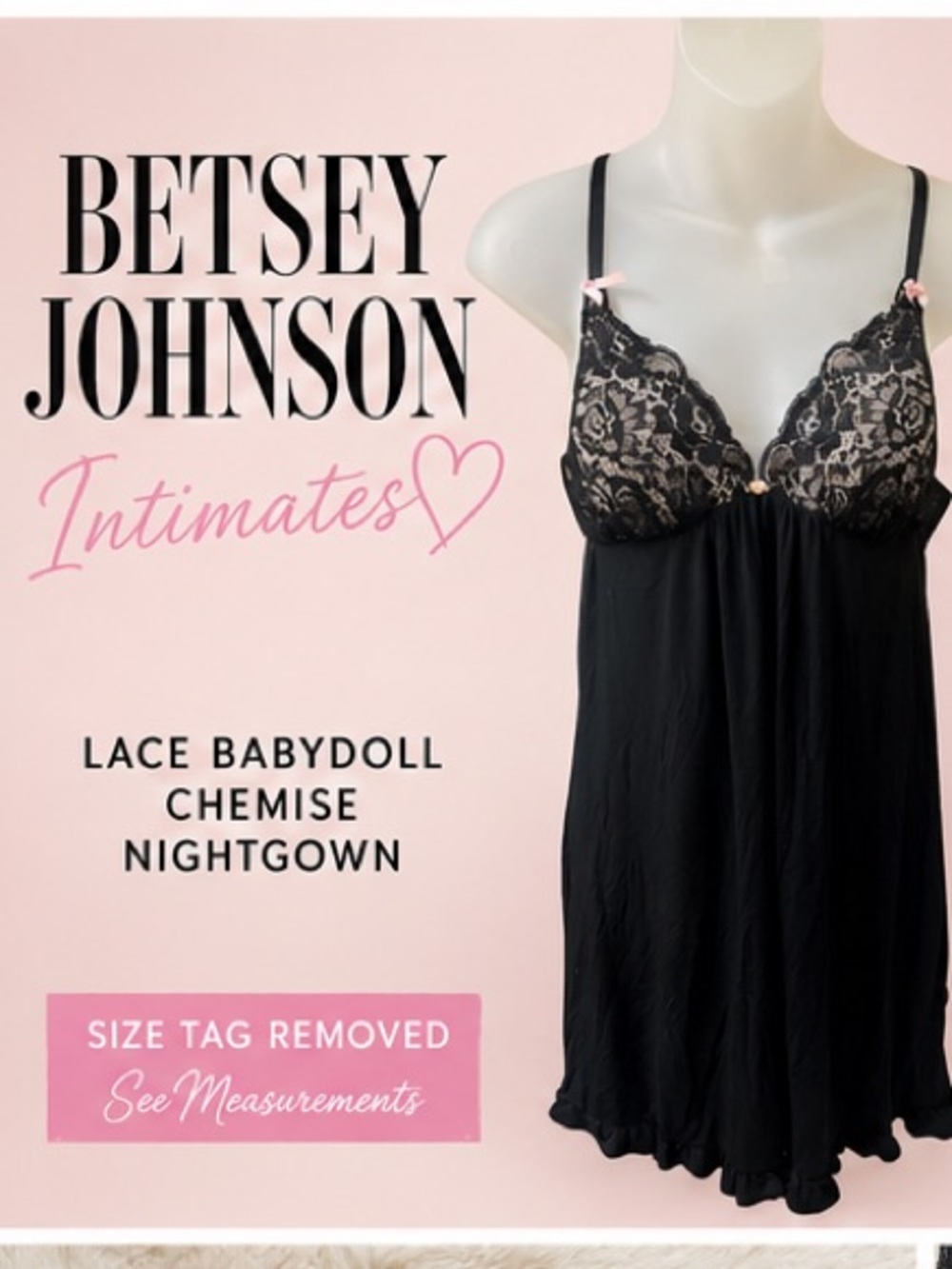 Betsey Johnson Intimates Black Lace Babydoll Chemise Nightgown Size Tag Removed